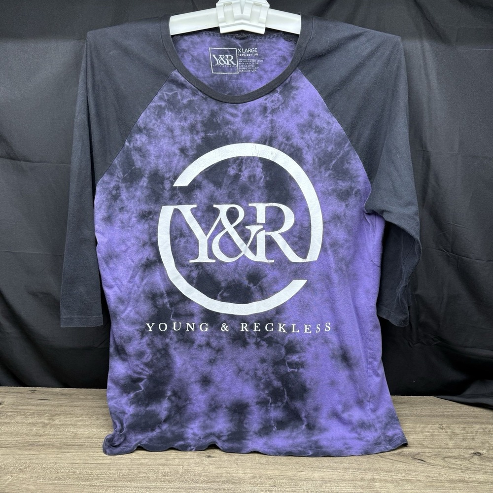 Young and Reckless Y&R T-shirt Tie Dye Logo Black Purple Made in USA Men XL